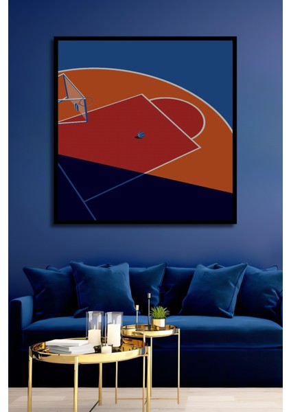 Çerçeve Görünümlü Renkli Basketbol Sahası Ahşap Mdf Dekoratif Tablo Dikdörtgen Tablo