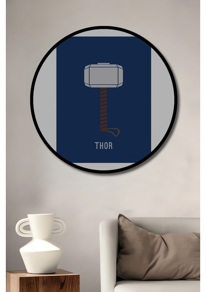 Dekoratif Ahşap Yuvarlak Çerçeve Görünümlü Tablo Thor Çekici