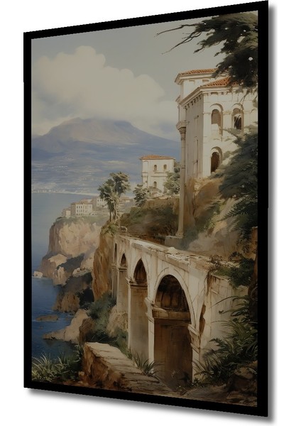 Çerçeve Görünümlü Akdeniz Sahil Kasabası Dekoratif Ahşap Mdf Tablo Dikdörtgen Tablo fiyatları