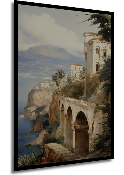 Çerçeve Görünümlü Akdeniz Sahil Kasabası Dekoratif Ahşap Mdf Tablo Dikdörtgen Tablo modelleri