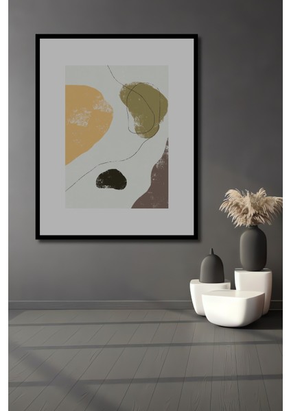 Dekoratif Ahşap Dikdörtgen Tablo Soyut Dokunuşlar Çerçeve Görünümlü