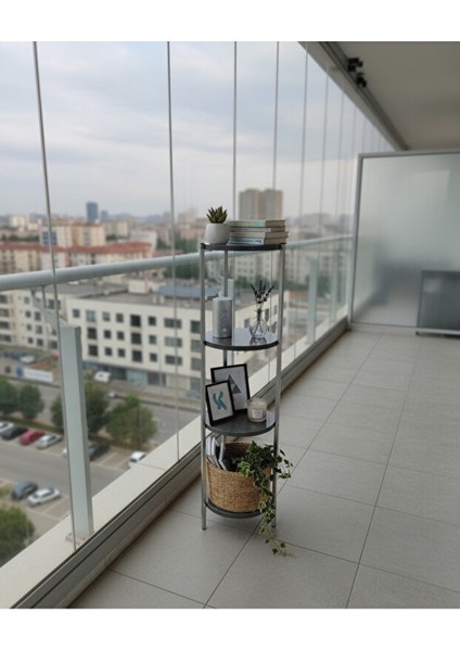 Dekoratif 4 Katlı Raflık, Çiçeklik, Köşe Rafi, Sehpa Çok Amaçlı Raf -Gri Antrasit- fiyatları