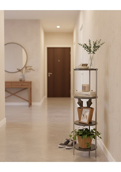 Dekoratif 4 Katlı Raflık, Çiçeklik, Köşe Rafi, Sehpa Çok Amaçlı Raf -Gri Antrasit- modelleri