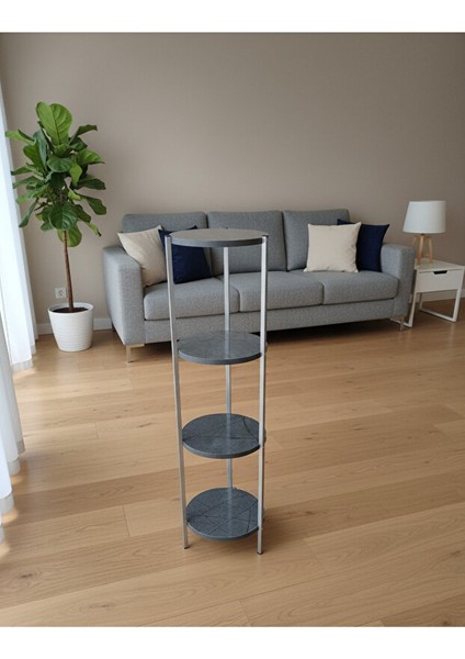 Dekoratif 4 Katlı Raflık, Çiçeklik, Köşe Rafi, Sehpa Çok Amaçlı Raf -Gri Antrasit-