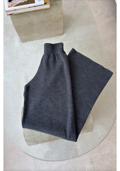 Beli Lastikli Triko Pantolon- Gri