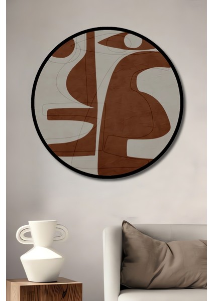 Dekoratif Ahşap Yuvarlak Çerçeve Görünümlü Tablo Soyut Sanat Figürleri