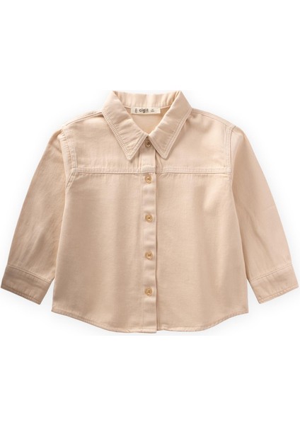Tek Cepli Gabardin Gömlek 2-7 Yaş Bej