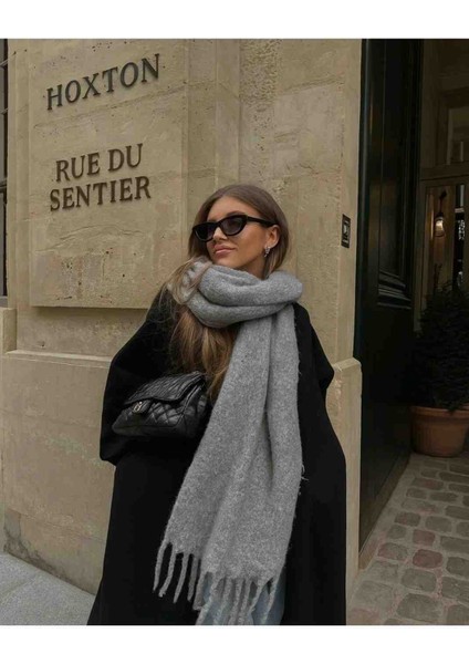 Kadın Özel Karışımlı Akrilik Atkı Şal Gri