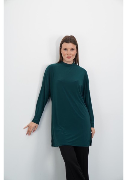 Tesettür Extra Uzun Tunik-Zümrüt Yeşil