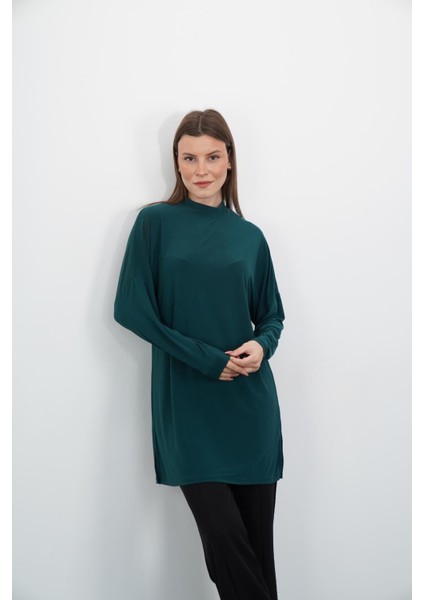 Tesettür Extra Uzun Tunik-Zümrüt Yeşil