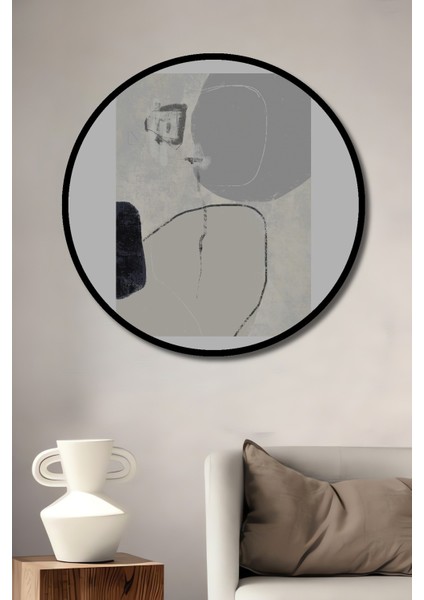 Dekoratif Ahşap Yuvarlak Çerçeve Görünümlü Tablo Soyut Figür