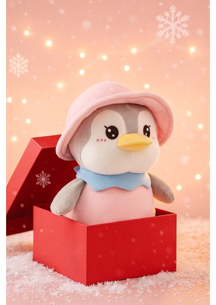 40 cm Şapkalı Peluş Penguen | Yumuşak Oyuncak | Sevimli Noel Hediyesi