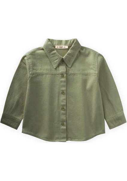 Tek Cepli Gabardin Gömlek 2-7 Yaş Haki Yeşil