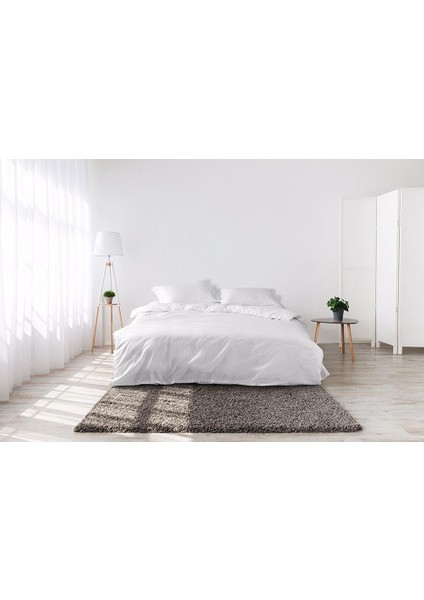 Pamuk Saten Jakarlı Beyaz Çift Kişilik Nevresim Takımı