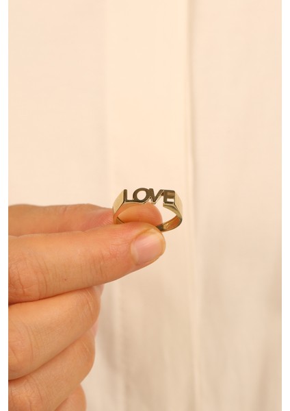 Love Yazılı Model Altın Yüzük ÇGKY0095