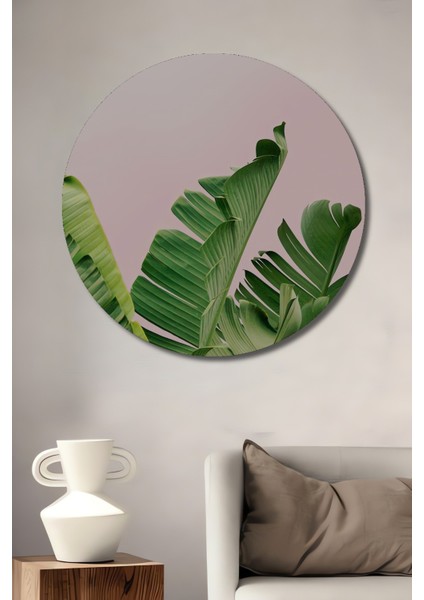 Dekoratif Ahşap Yuvarlak Tablo Egzotik Yapraklar