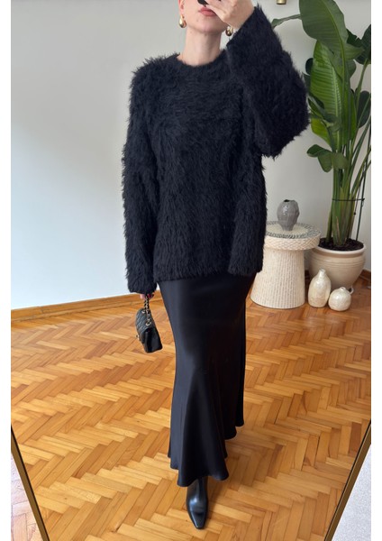 Premium Bisiklet Yaka Sakallı Kazak- Siyah