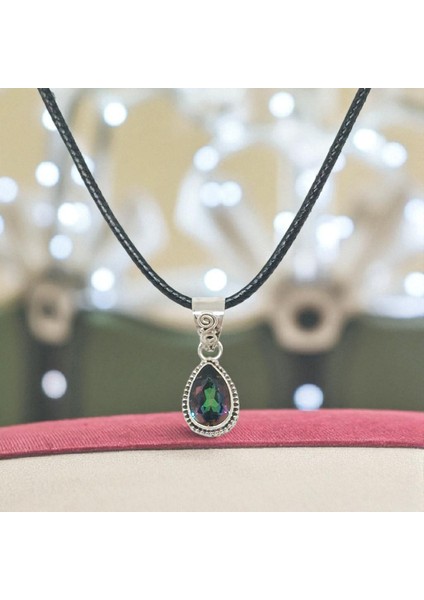 Damla Kesim Doğal Mistik Topaz Taşlı 925 Ayar Gümüş El Işçiliği Kolye Ucu