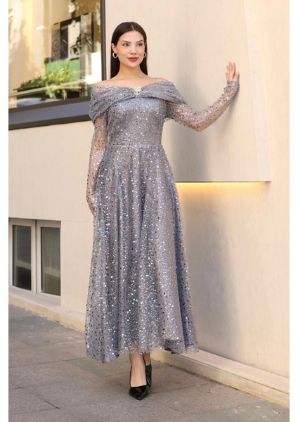 Aşkın Büyüsü Abiye Elbise 6054-GRI fiyatları