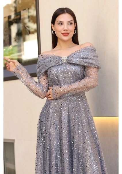 Aşkın Büyüsü Abiye Elbise 6054-GRI fırsatları