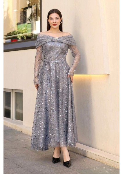 Aşkın Büyüsü Abiye Elbise 6054-GRI indirimleri