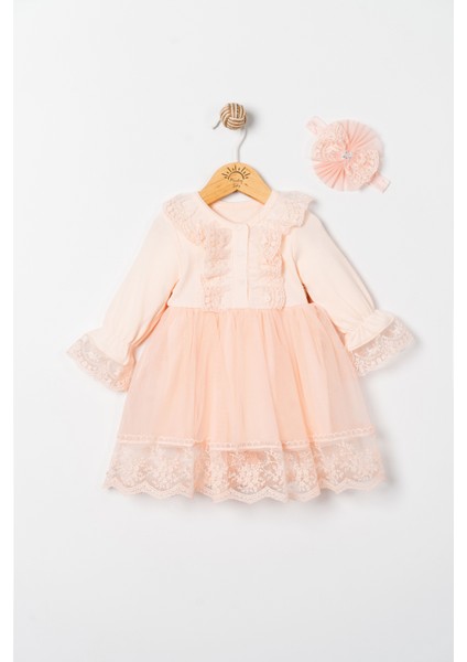 Kız Bebek Elbise Dantelli Bandanalı