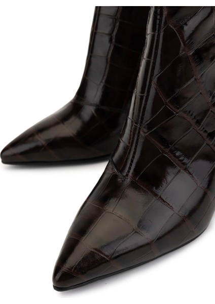 Kadın Hakiki Deri Kahverengi Kroko Topuklu Bot 1036 7558 Bn Bot SK25-26 Kahve Kroko modelleri