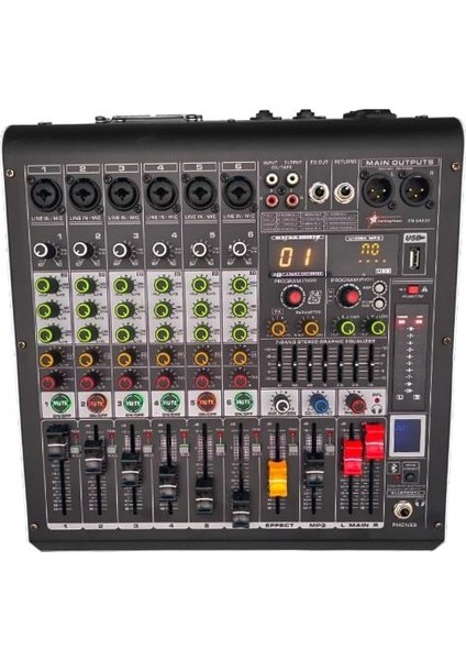 PM-6A800 - 6 Kanal 16 Dsp Effect Power Mixer - 6 Mono + 1 Aux Giriş - 2X400 Watt