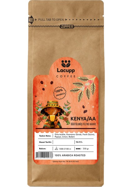 Lacupp - Kenya/aa - Öğütülmüş Filtre Kahve/çekirdek Kahve - 250 gr | 100% Arabica