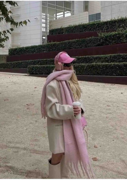 Kadın Özel Karışımlı Akrilik Atkı Şal Pembe