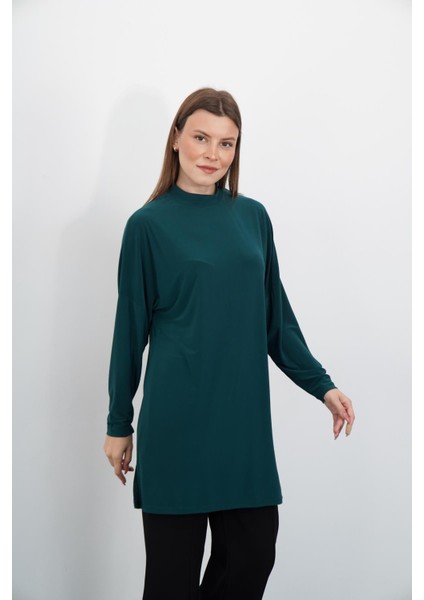 Tesettür Extra Uzun Tunik-Zümrüt Yeşil