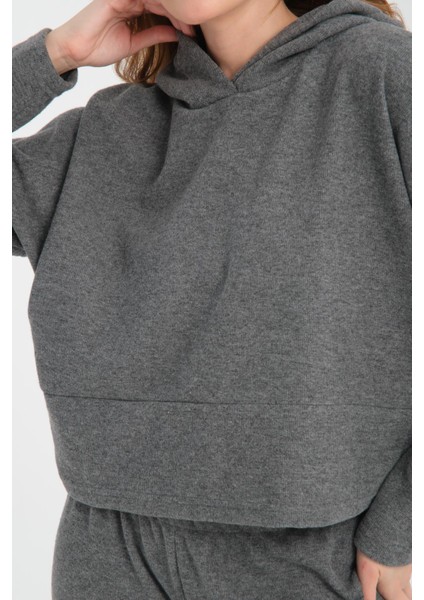 Selanik Kumaş Kısa Kesim Sweatshirt - Kapüşonlu Rahat Kalıp