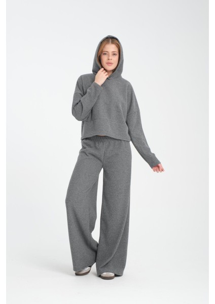 Selanik Kumaş Kısa Kesim Sweatshirt - Kapüşonlu Rahat Kalıp