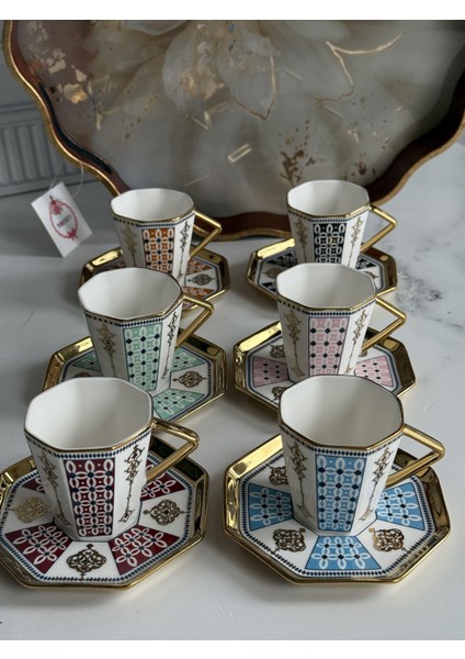 Türk Kahve Fincanı Abel Mix 6 Kişilik 12 Parça