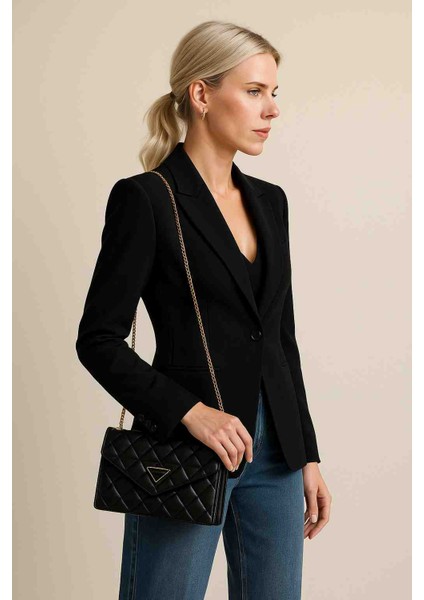 Zincir Askılı Siyah Kapitone Mini Kadın Çanta