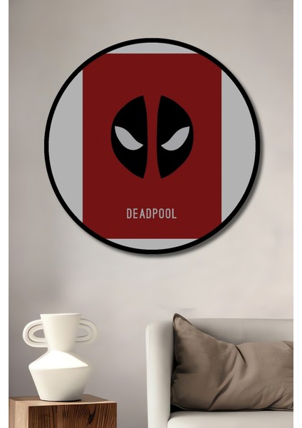 Dekoratif Ahşap Yuvarlak Çerçeve Görünümlü Tablo Deadpool