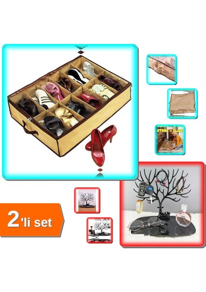 Ayakkabı Saklama Hurcu + Geyik Şeklinde Takı Organizer 2’li Düzen Seti – EVDE16