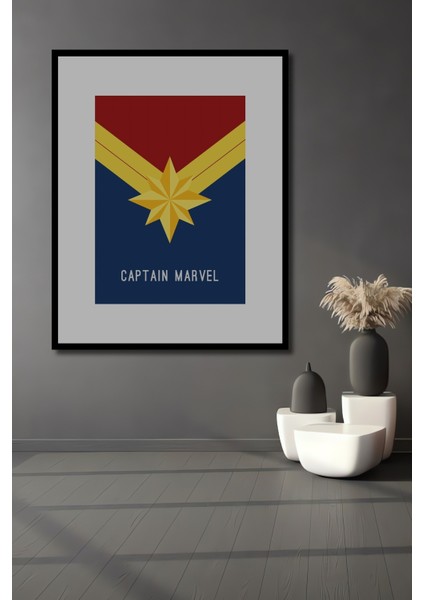 Dekoratif Ahşap Dikdörtgen Tablo Captain Marvel Çerçeve Görünümlü