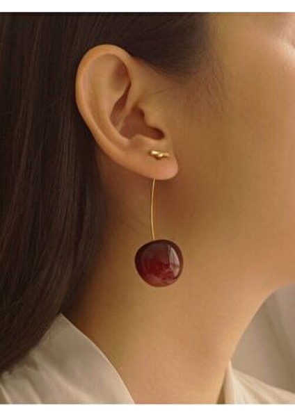 Kadın Sallantılı Kiraz Küpe Altın Renk 2cm x 5cm Boyutuyla Özel