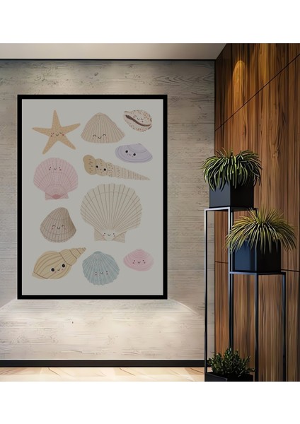 Çerçeve Görünümlü Sevimli Deniz Kabukları Dekoratif Ahşap Mdf Tablo Dikdörtgen Tablo