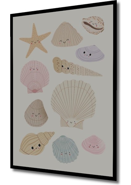 Çerçeve Görünümlü Sevimli Deniz Kabukları Dekoratif Ahşap Mdf Tablo Dikdörtgen Tablo fiyatları
