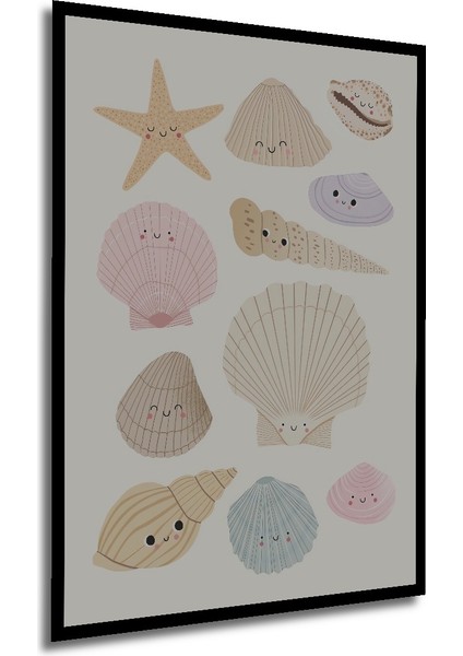 Çerçeve Görünümlü Sevimli Deniz Kabukları Dekoratif Ahşap Mdf Tablo Dikdörtgen Tablo modelleri