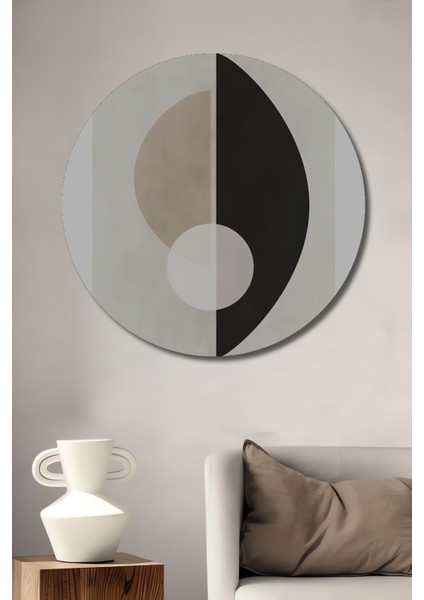 Dekoratif Ahşap Yuvarlak Tablo Soyut Sanat Geometrisi