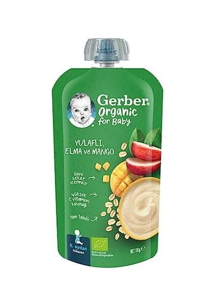 Gerber Organik Yulaflı Elma ve Mango Püresi 110G