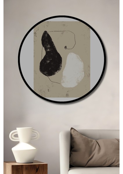 Dekoratif Ahşap Yuvarlak Çerçeve Görünümlü Tablo Yin Yang Soyut