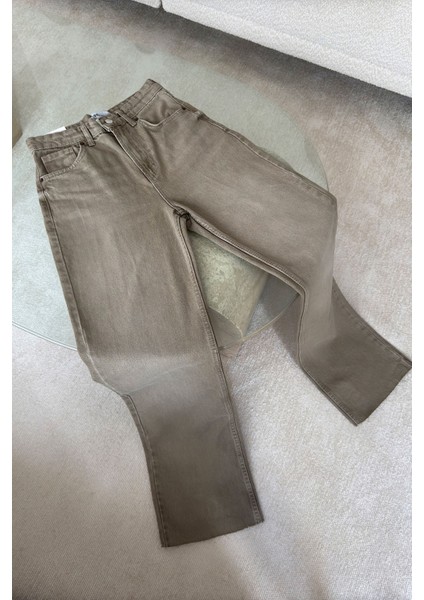 Geniş Kesik Paça Premium Jean- Bej