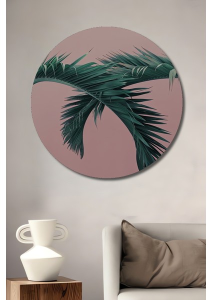 Dekoratif Ahşap Yuvarlak Tablo Yeşil Dallar