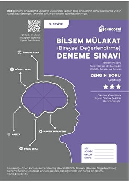 Bilsem Mülakat 5'li Deneme Seti 3. Sınıf Zihinsel Yetenek Testler