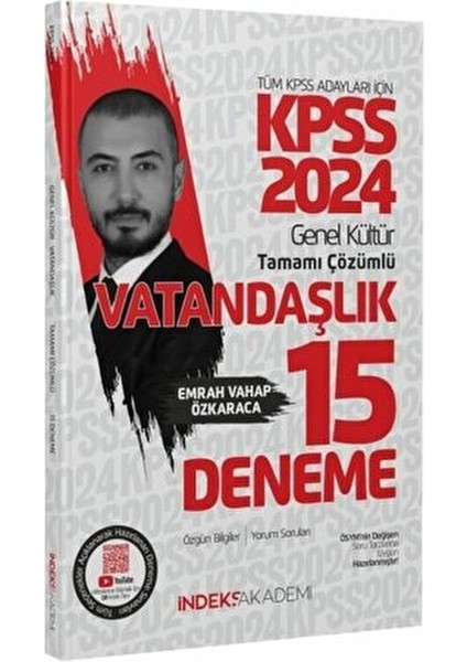 İndeks Akademi 2024 KPSS Vatandaşlık 15 Deneme Mesleki Hazırlık Kitabı Türkçe fiyatları