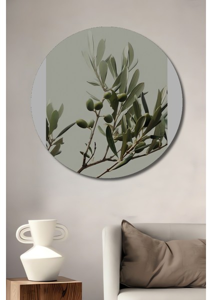 Dekoratif Ahşap Yuvarlak Tablo Zeytin Dalı